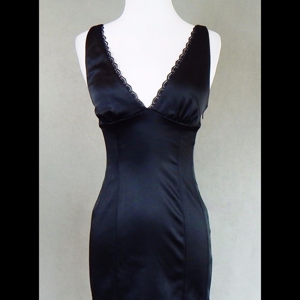 Bebe Black Stretch Satin Pencil Cocktail Dress